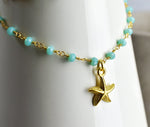 Chalcedon Seestern Gold Necklace-Gold-plated gemstone Rondellen Maritime necklace-VIK-105