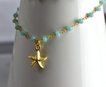 Chalcedon Seestern Gold Necklace-Gold-plated gemstone Rondellen Maritime necklace-VIK-105