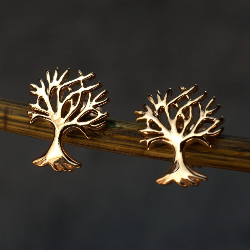 Living Tree Mini Stud Earrings - 925 Sterling Rosegold Gold Plated Earrings - Ear925-135