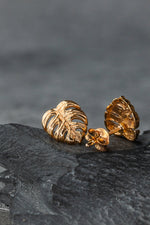 Monstera Leaf Stud Earrings - 925 Rosegold Gold Plated Exotic Leaves Earrings - Ear925-89