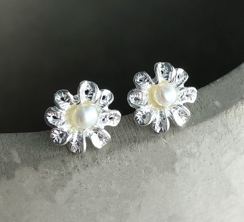 Brautschmuck Pearls Flower Earrings 925 Sterling Silver-OHR925-76