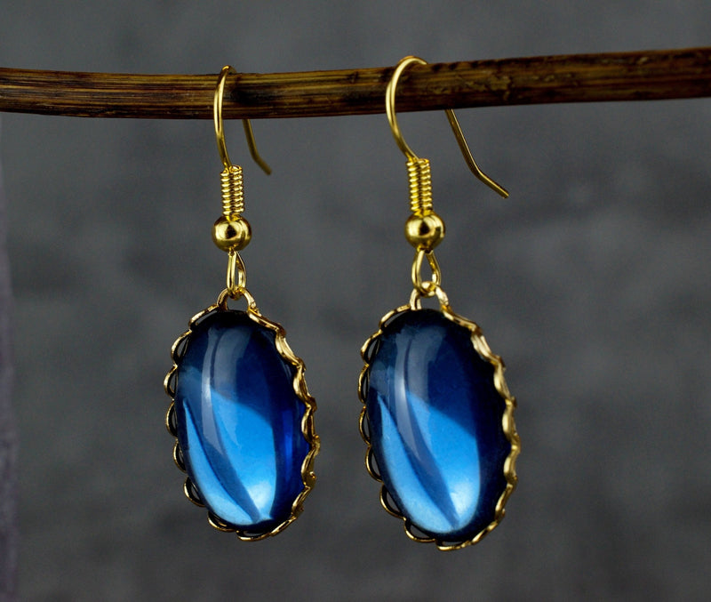 Blue Shimmering Earrings-Vintage-style gold-plated Jewelry-VINOHR-65