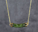 Jade Stab Gold Chain - 925 Sterling Gold Plated Crystal Green Gem Oriental Necklace - K925-93