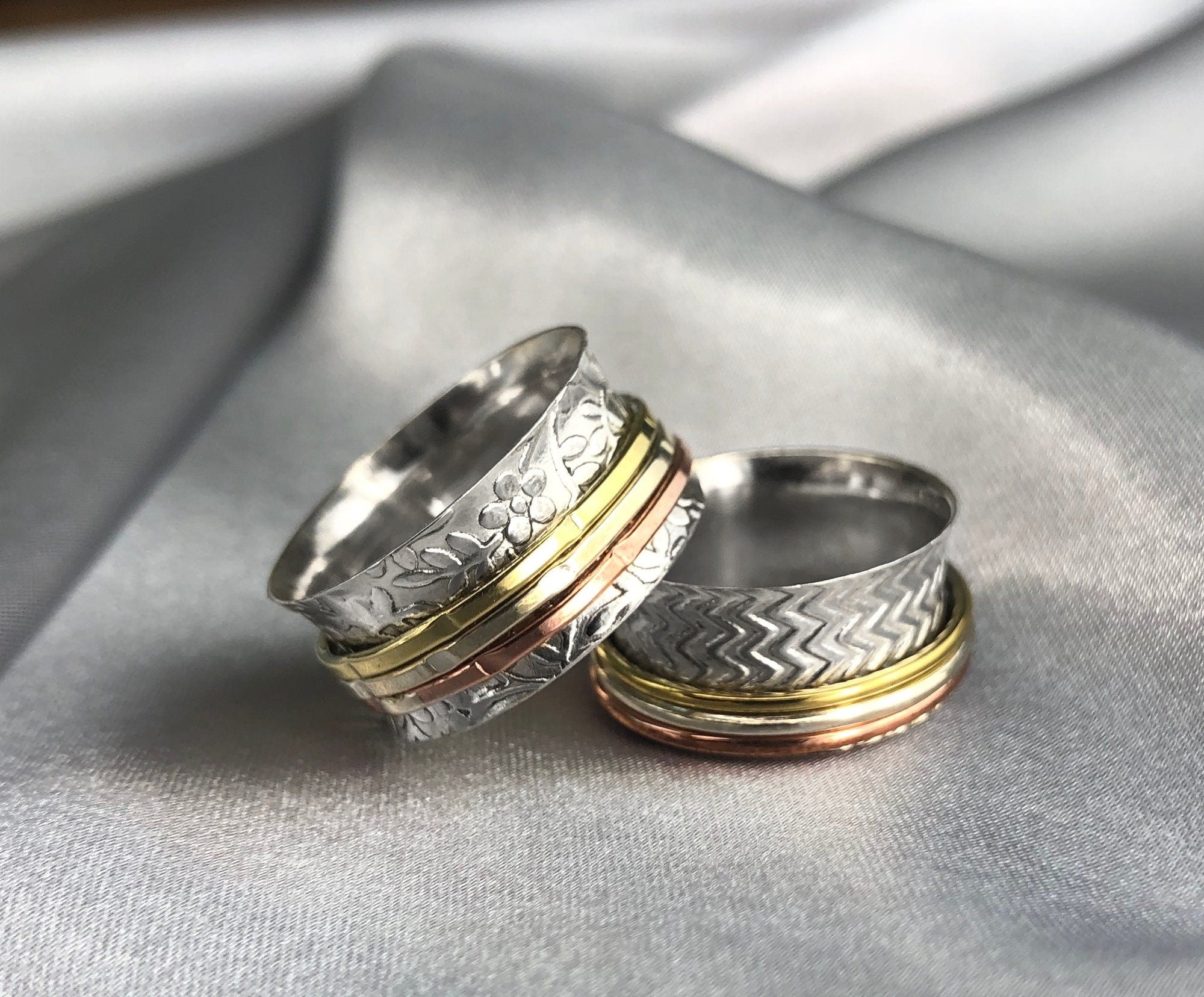 Floral meditation ring with three-colored ribbon - 925 sterling silver –  MadamLili