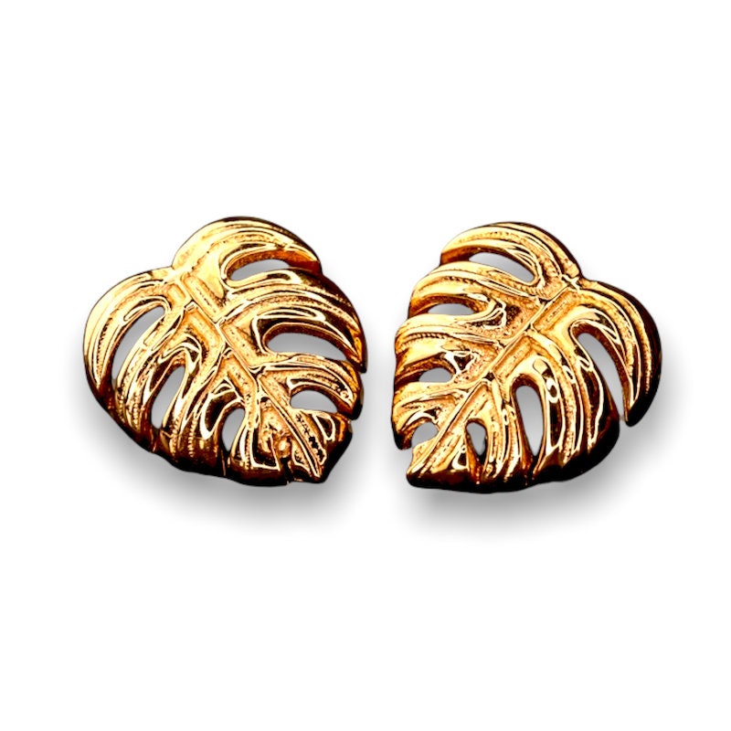Monstera Leaf Stud Earrings - 925 Rosegold Gold Plated Exotic Leaves Earrings - Ear925-89