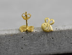 Bee Mini Stud Earrings - 925 Sterling Gold Gilded Earrings - Ear925-98