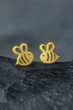 Bee Mini Stud Earrings - 925 Sterling Gold Gilded Earrings - Ear925-98