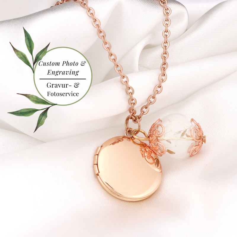 Rosegold Gilded Fotomedaillonnecklace with Pusteblumen-Personalizable Jewelry with Photoservice-VIK-87