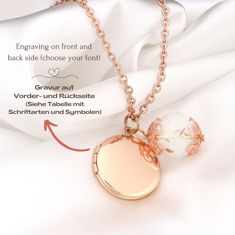 Rosegold Gilded Fotomedaillonnecklace with Pusteblumen-Personalizable Jewelry with Photoservice-VIK-87
