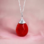 Jade drops Silver chain - 925 Sterling pomegranate Crystal Red gemstone necklace - K925-42