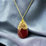 Jade Drop Gold Chain 925 Sterling Gilded Crystal Red Gem Oriental Necklace - K925-82