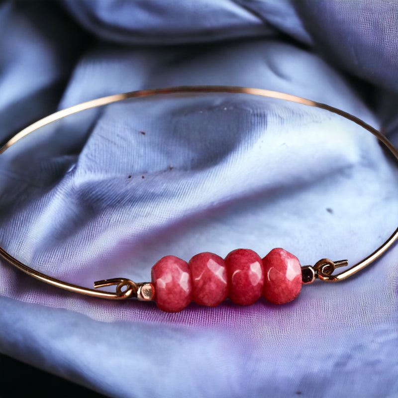 Jade Rondelle Bangle - Rosegold Gold Plated Pomegranate Red Gemstone Jewelry - Retars 47