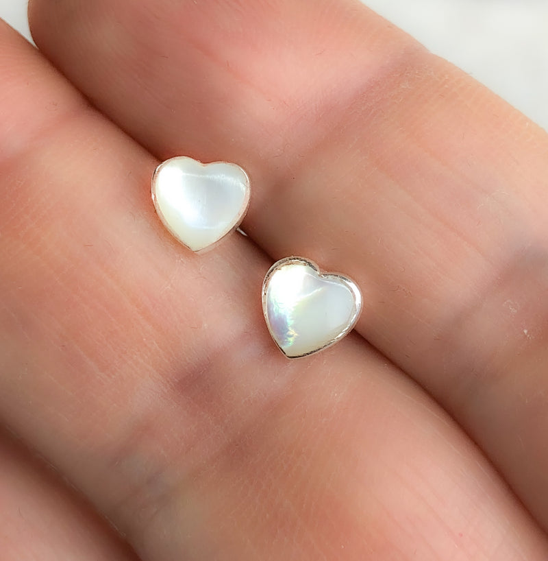 Mini 925 Sterling Silver Pearl Stud Earrings Heart