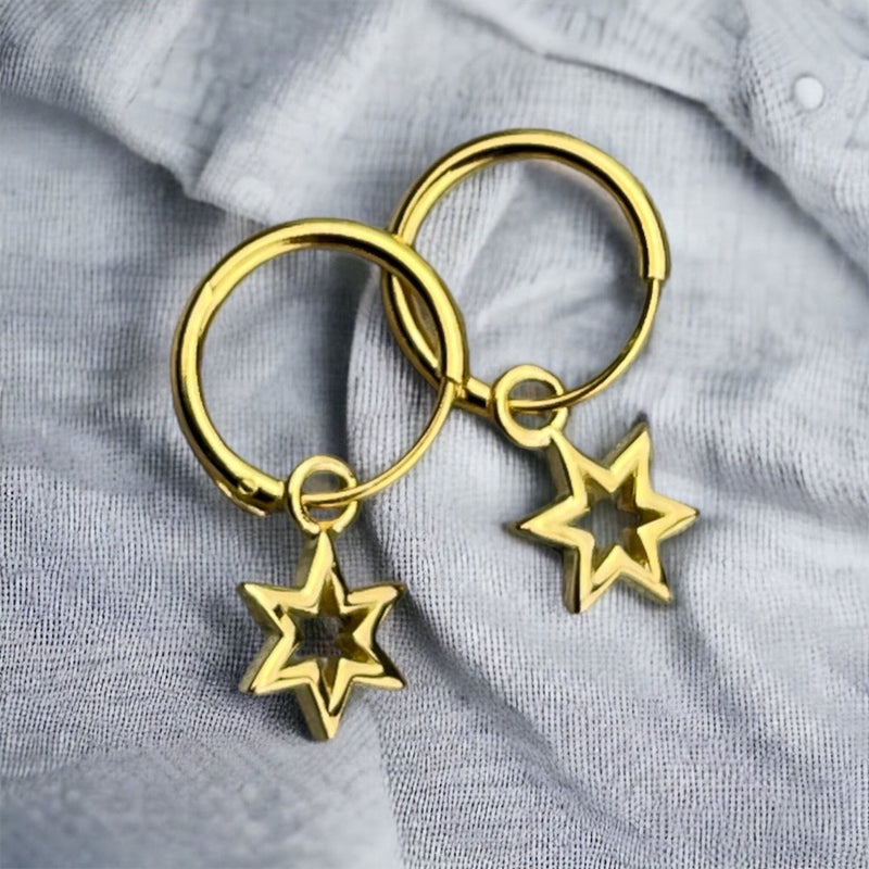 Sternen Ohrringe Creolen - 925 Sterling Gold Vergoldet - OHR925-134