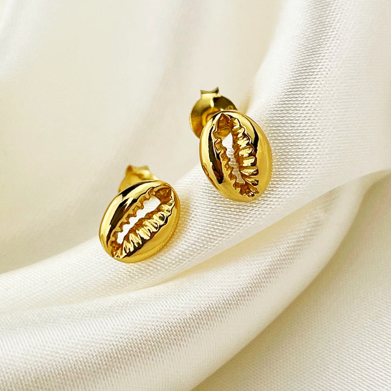 Cowrie Shell Mini Ear Studs - 925 Sterling Gold Plated - OHR925-38