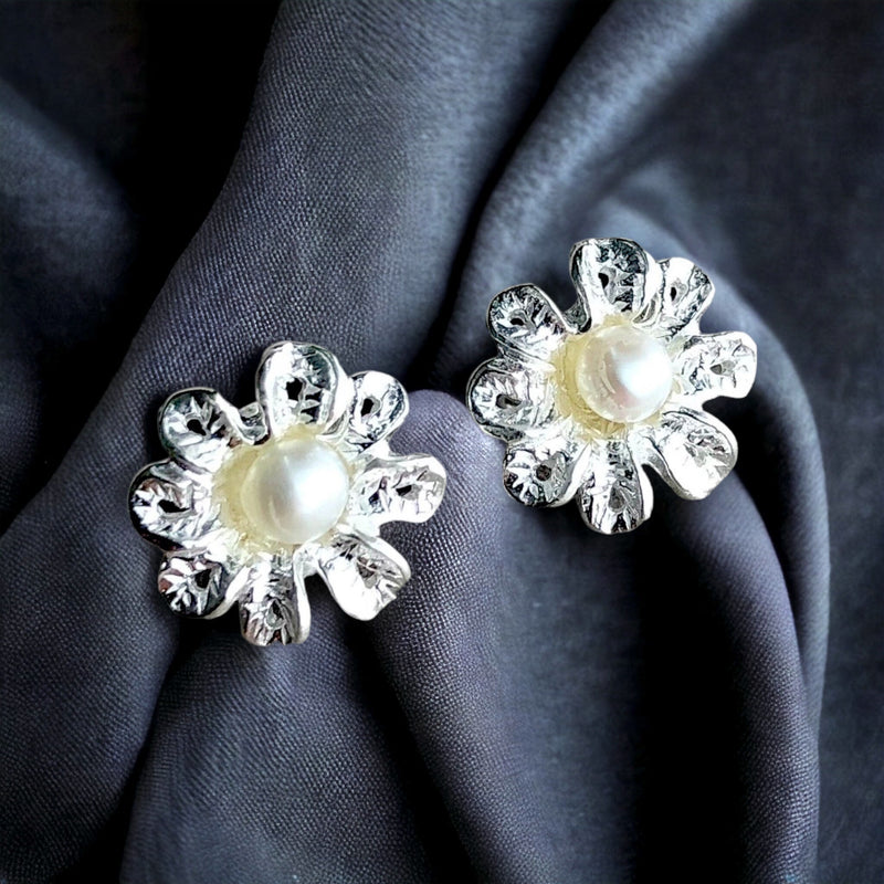 Brautschmuck Pearls Flower Earrings 925 Sterling Silver-OHR925-76