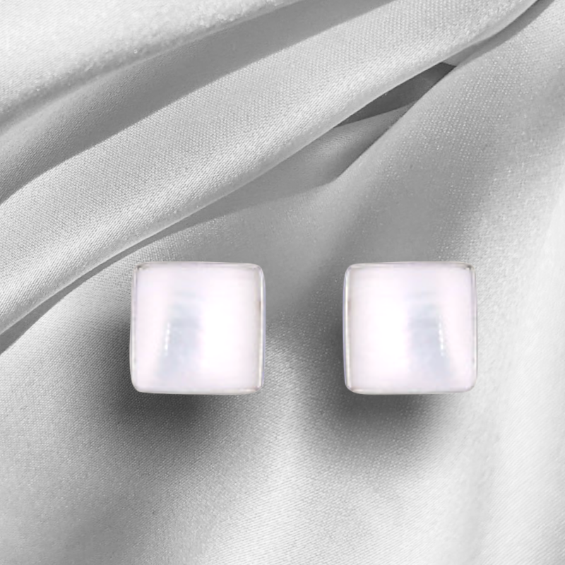 925 Sterling Silver Square Mini Stud Earrings Pearly - Ear925-71