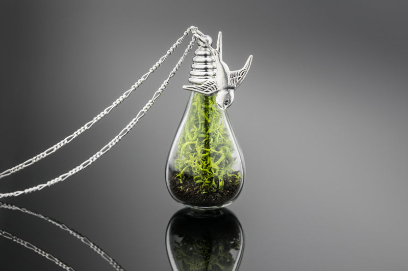 925 Genuine Moss + Earth Silver Chain with Swallow - K925-29