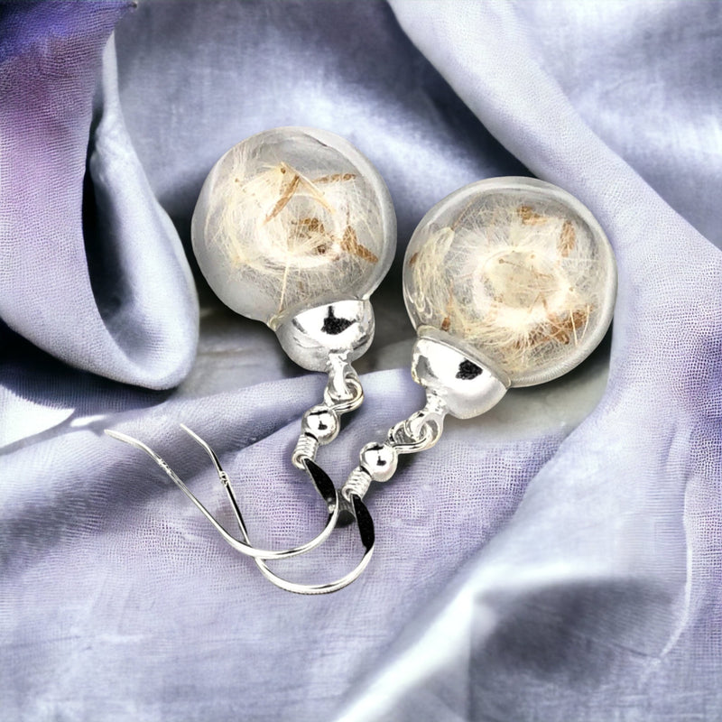 Romantic Real Pusteblumen Earrings-925 Sterling Silver-Floral Elegant Jewelry-OHR925-12
