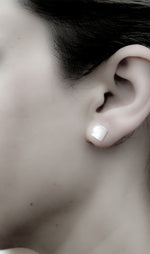 925 Sterling Silver Square Mini Stud Earrings Pearly - Ear925-71