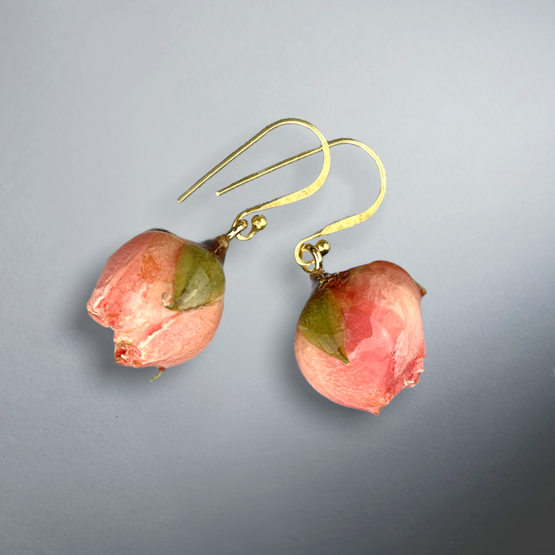 Elegant genuine roses earrings - 925 sterling gilded earrings - PR079