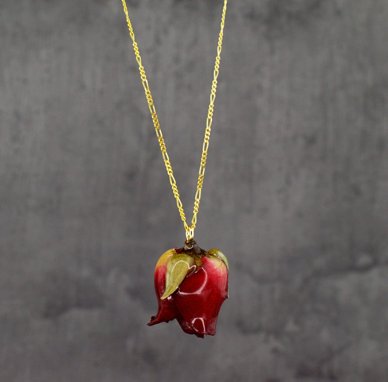 925 Sterling Silver Gold Plated Chain "Genuine Red Rose"