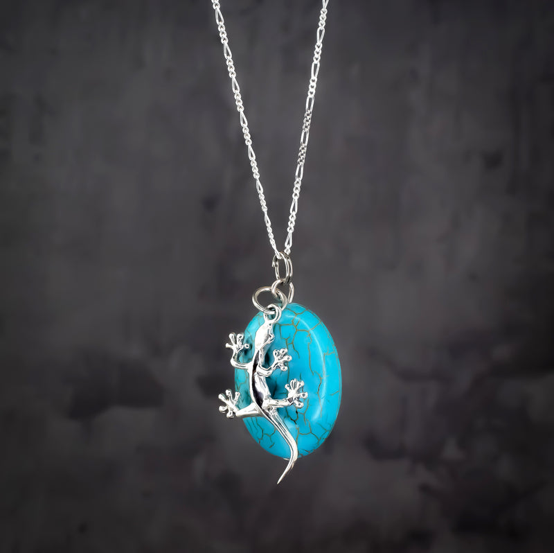 925 Sterling Silver Gemstone Chain "Salamander & Turquoise" - K925-135