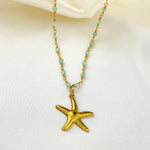 Gemstone Apatite Starfish Necklace Gold Plated - VIK-133