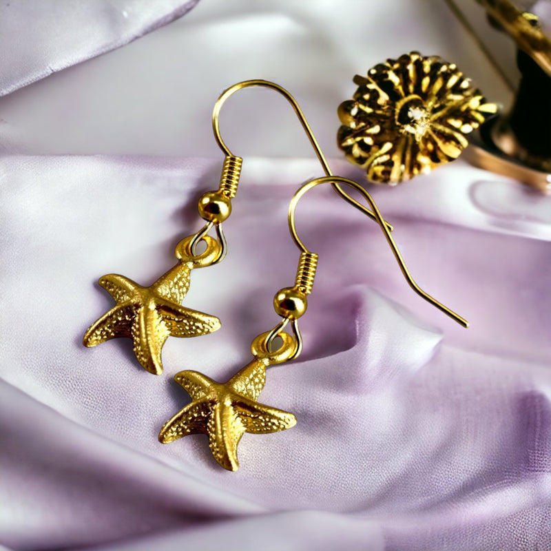 Sea stars Gold earrings- Gold-plated Elegant Marine Ocean earrings- VINOHR-82