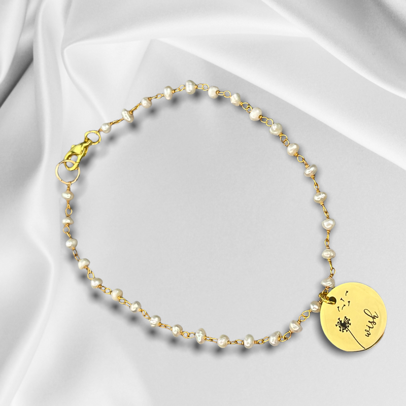 Personalized engraving bracelet with freshwater pearls RETARM-42